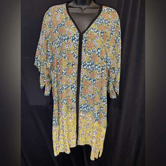 Zara Yellow and Blue Graphic Dress with 3/4 Sleeves - Picture 1 of 3